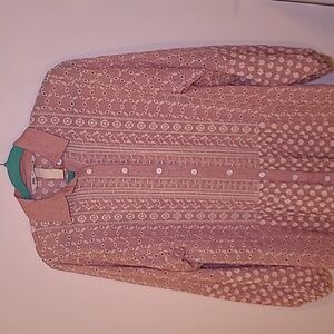 ZARA Malina Blush Pink Embroidered Floral Midi Button Shirt Dress Size Small